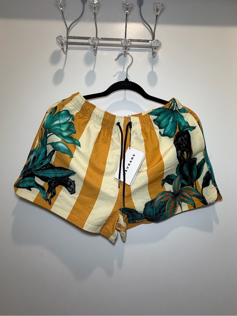 Women's Yellow Stripe Tropical Swim Shorts - Picture 1 of 4